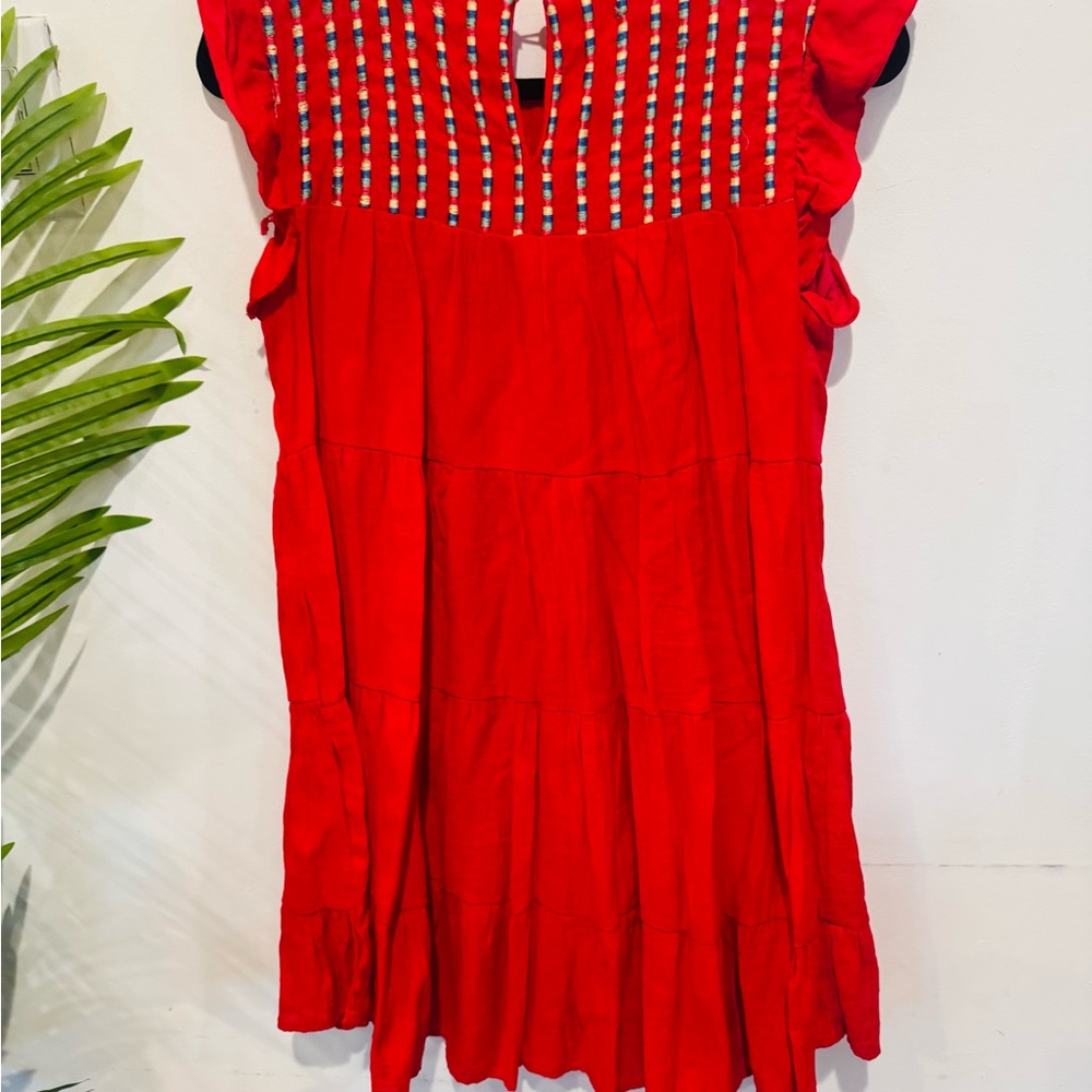 Red Ruffled Women's Dress - Picture 2 of 6